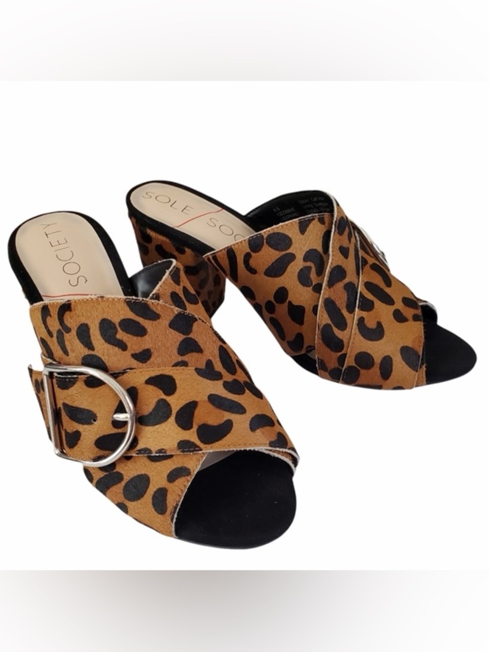 Sole Society Leopard Print Open-Toe Slide with Buckle size 8.5